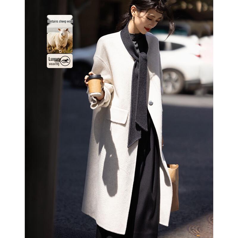 Women s Elegant Scarf Collar Wool Blend Coat S