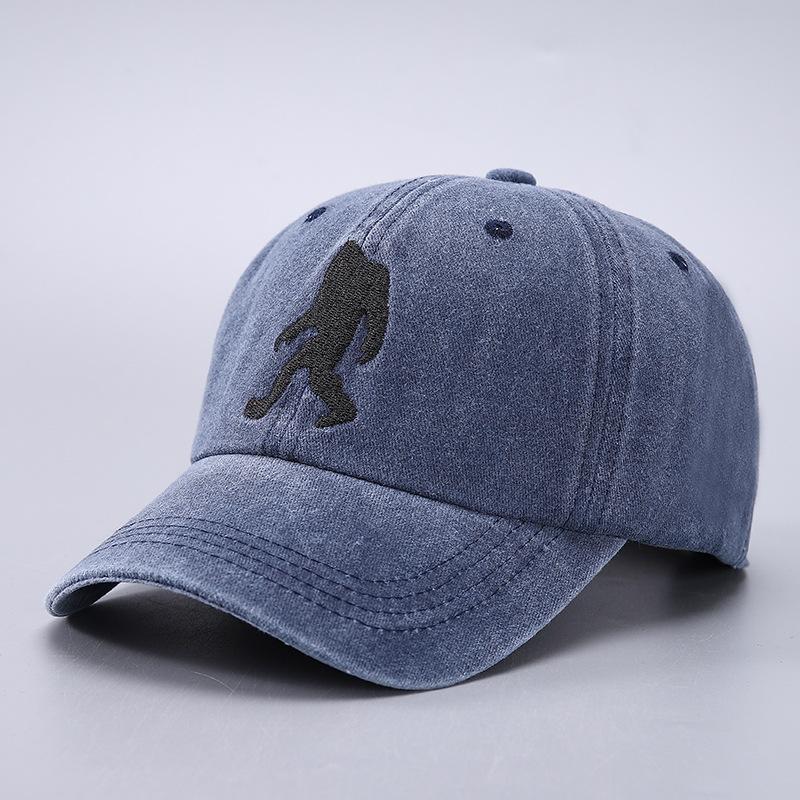 Cotton Denim Washed Baseball Cap with Men's and Women's Printed Ape Man Hat Suitable for Outdoor Sun Protection, Adjustable