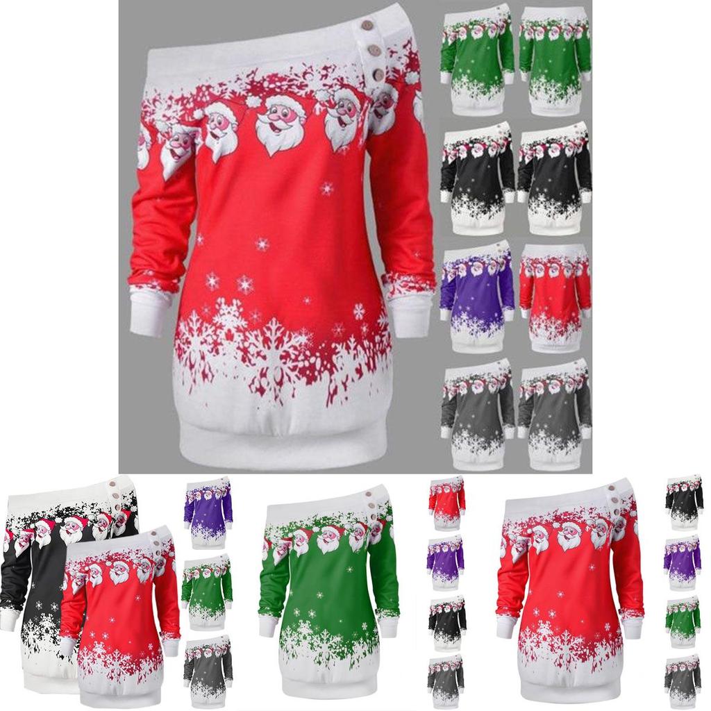Ladies Christmas Jumper Tops Featuring Charming Santa Claus Design And Long Sleeves