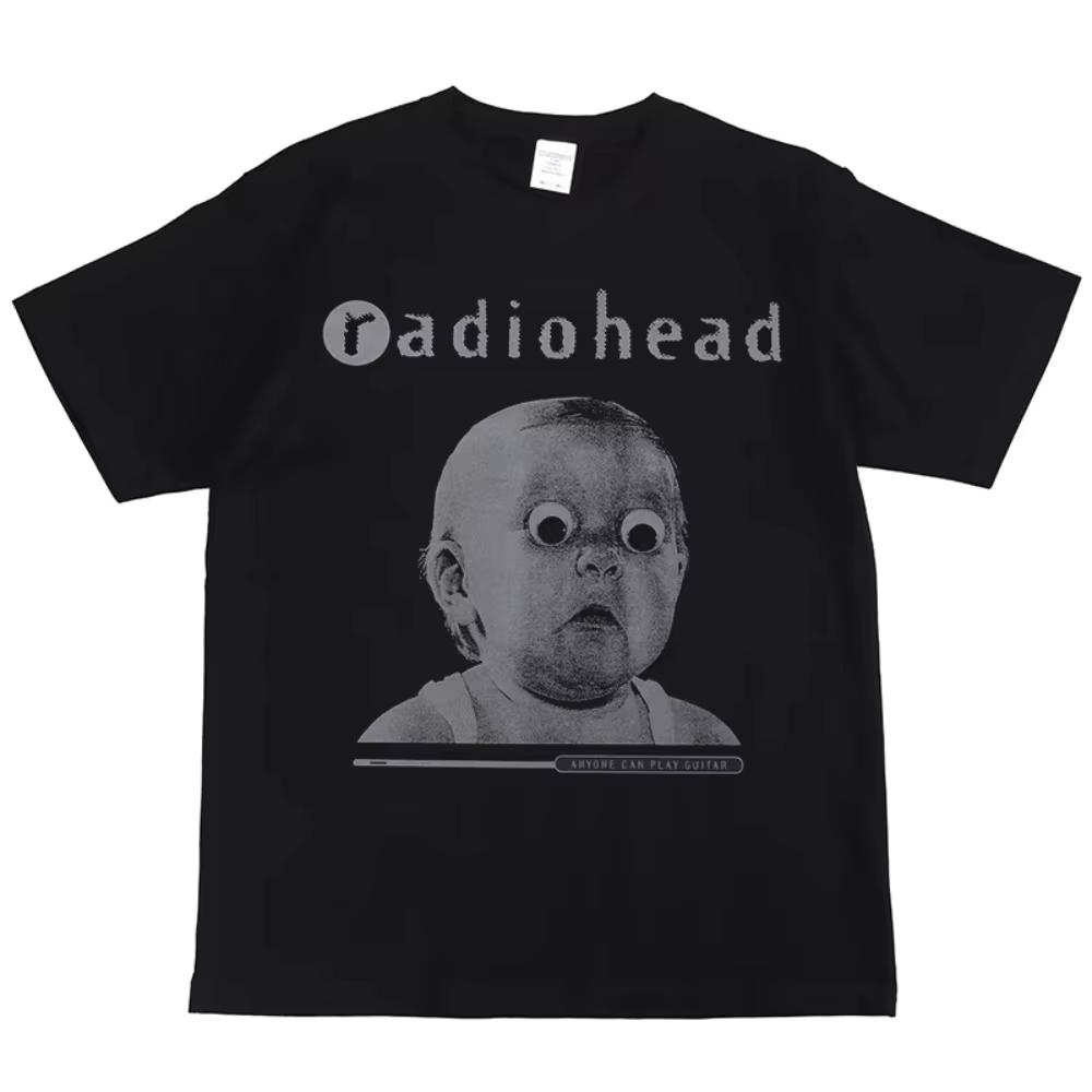 Summer Radiohead Rock Band Print American Street Hip Hop Vintage Black Men Women Short Sleeve Cotton Printed T-Shirt Unisex