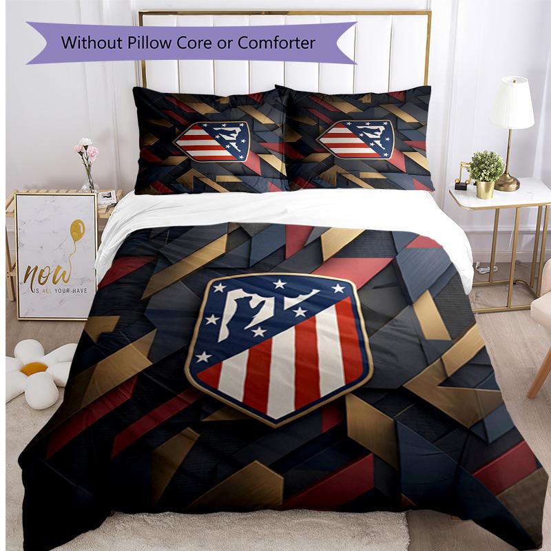 Set Biancheria da Letto 3 Pezzi con Stampa Atletico Madrid Morbido Delicato sulla Pelle Lavabile Copripiumino e Federe Set per Tutte le Stagioni Camera da Letto