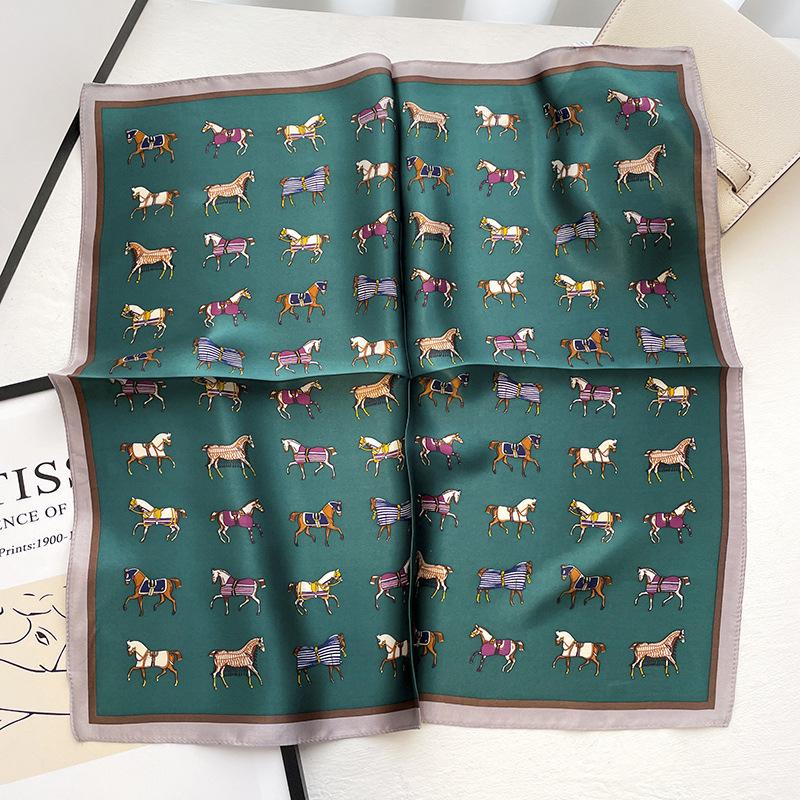 Retro French Carriage Silk Scarf Women S Spring And Autumn 100% Silk Small Square Scarf Versatile Decorative Small Scarf Thin Scarf 53-53cm