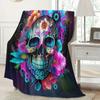1pc Cozy Skull Print Flannel Throw Blanket - Contemporary Digital Print Soft and Warm All-Season Knitted Polyester Blanke