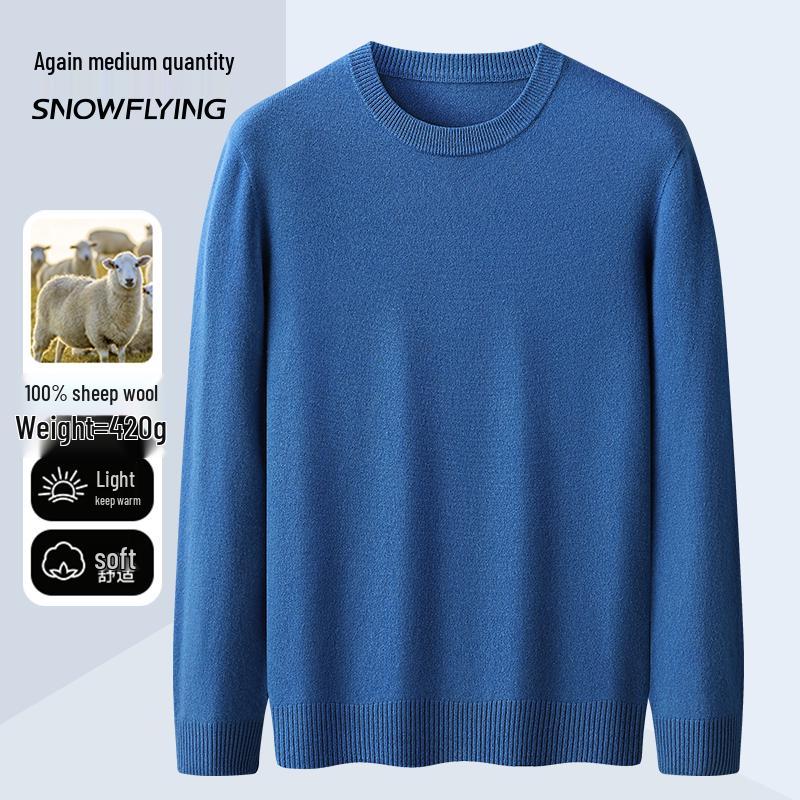 SNOWFLYING Men's 100% Wool Lightweight Crew Neck Pullover Sweater
