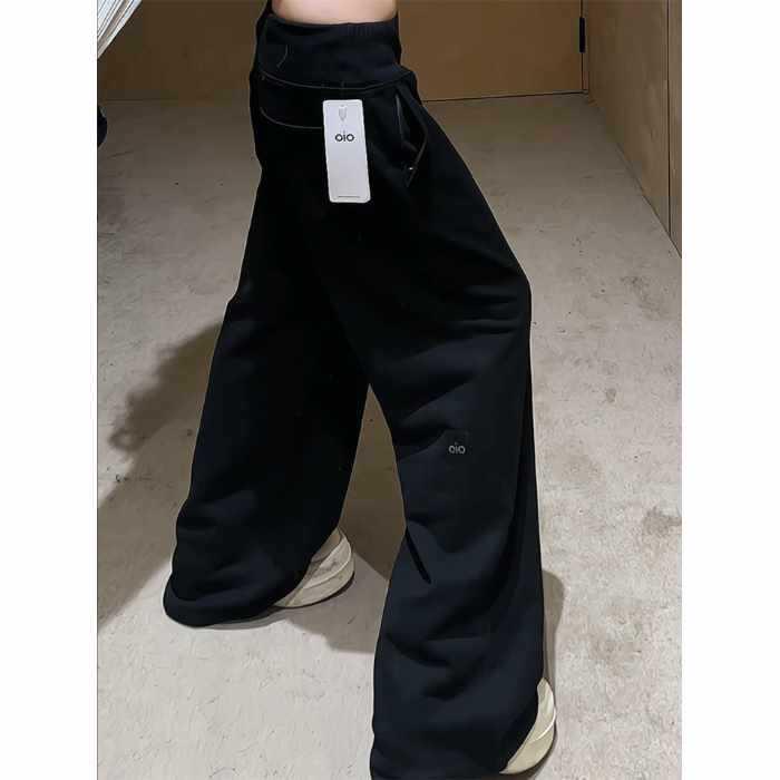 Beige Straight Leg Women's Sweatpants with Zippered Pockets - Spring/Autumn Wide Leg Casual Pants
