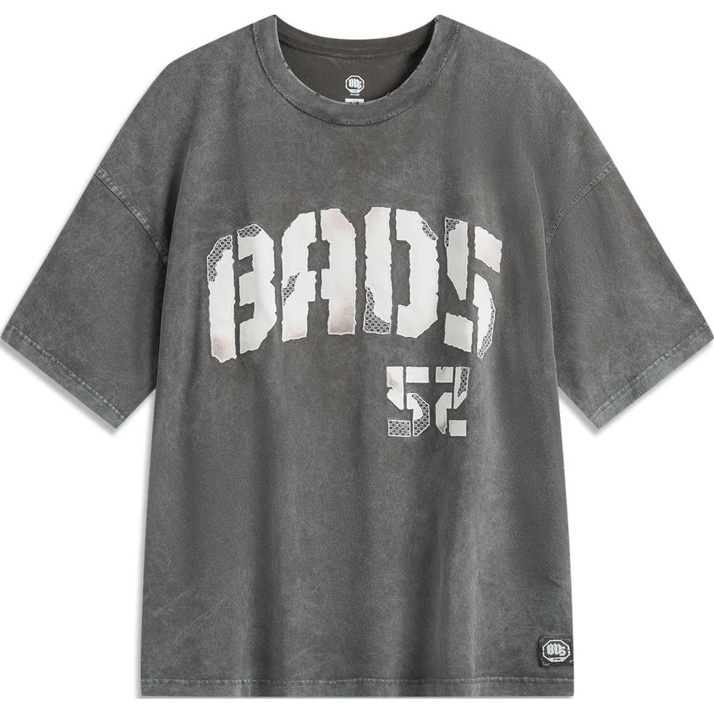 Li-Ning Basketball Series Letter Round Neck Comfortable Breathable Versatile Casual Loose Short Sleeve T-Shirt Men Tops Slate-Gray AHSU161-5