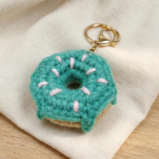 Pletený přívěsek na klíče Donut Ručně háčkovaný tvar donutu Přívěsek na tašku Roztomilý přívěsek na klíče