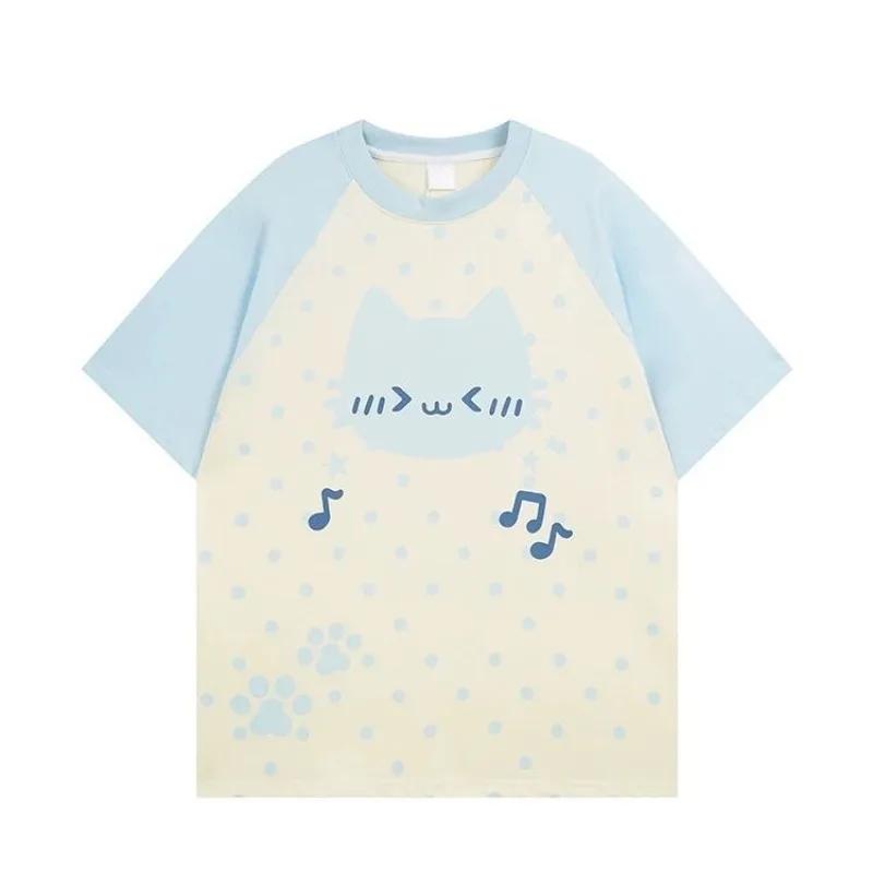 

2025 Каваи Футболки Женские Y2k Кроп-топы Летние Милые Футболки Японские Каваи Футболки Винтажная Повседневная Мода Субкультура Панк Шик M синий