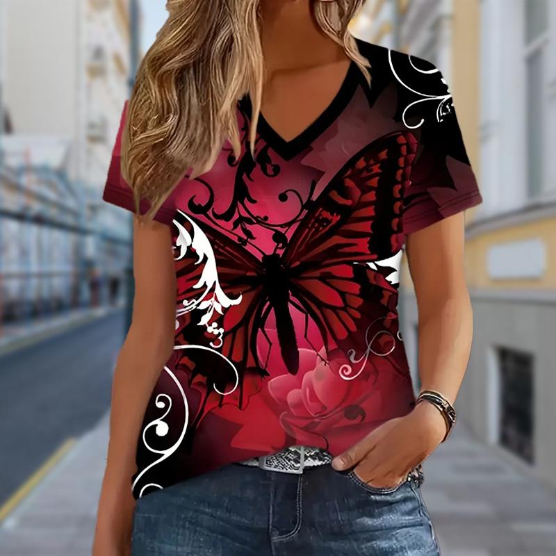 Fashion Women Skeleton Butterfly Print T Shirt Funny Casual O-neck Short Sleeves T-shirt Summer Female Tee Shirt
