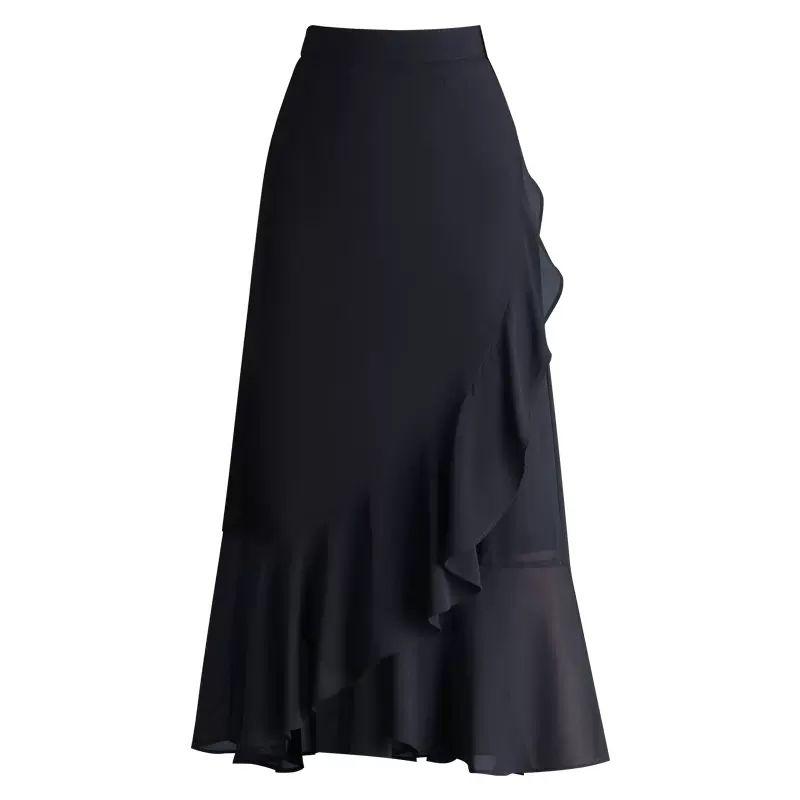 Lotus Leaf Side Length Skirt for Women Summer Chiffon Fishtail Skirt Half Body Skirt High Waist A-line Skirt