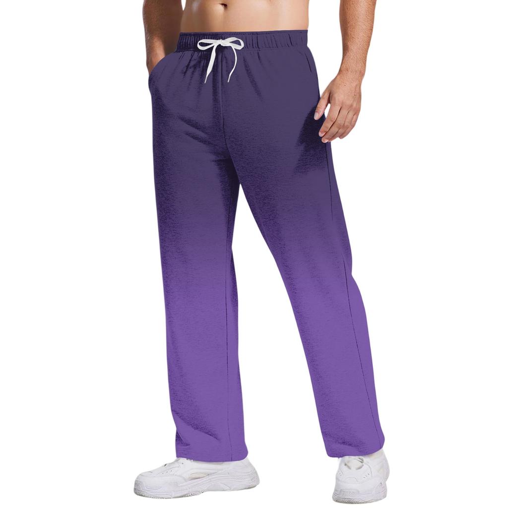 Herrbyxor med slips, gradientmönster och fickor | Lösa raka ben, resår i midjan med dragsko för vardags- och fritidskläder