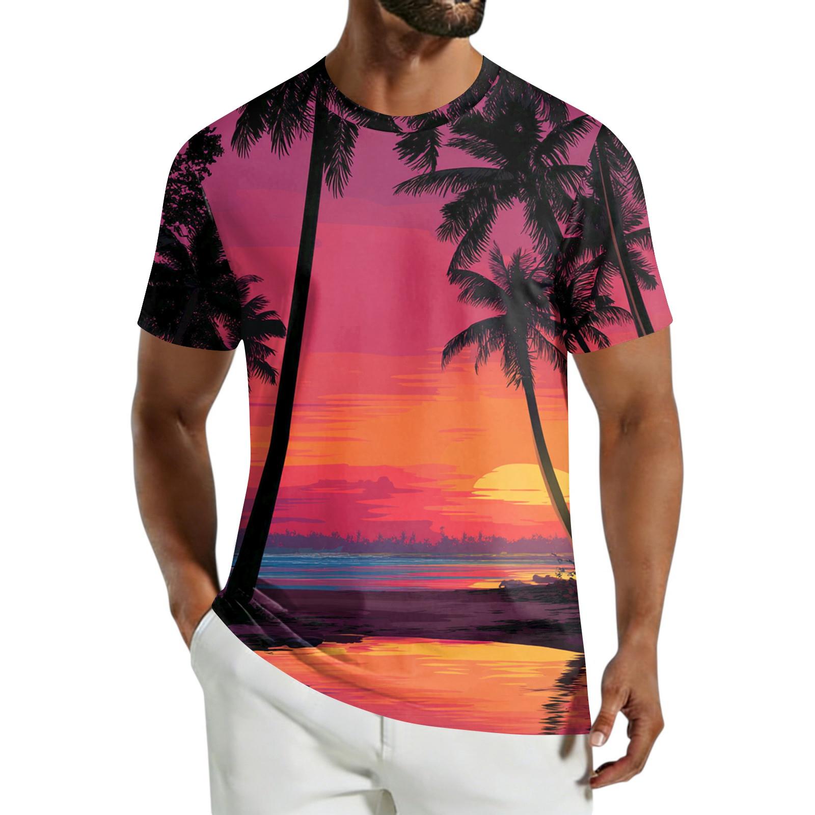 

Men s Casual Hawaiian Print Short-Sleeve T-Shirt XXXL