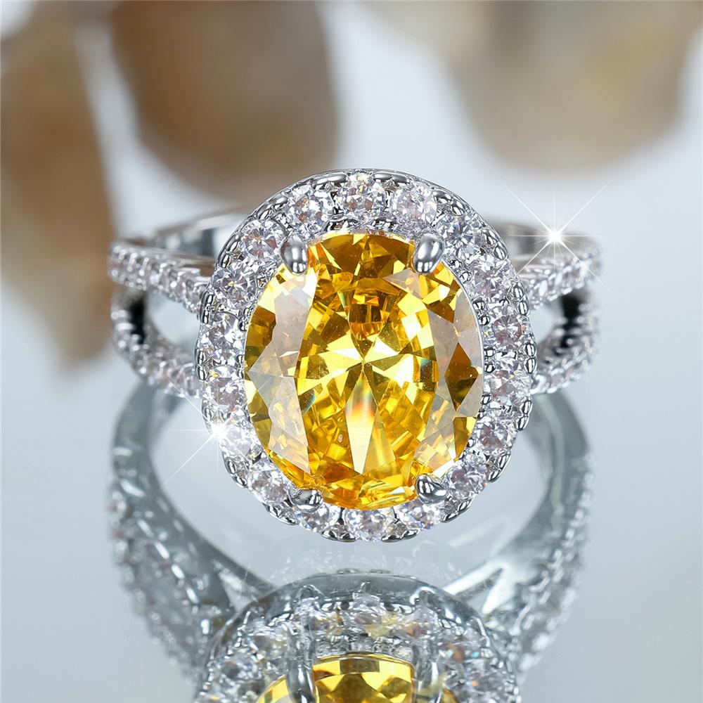 Luxury Female Big Yellow Zircon Stone Oval Engagement Rings For Women CopperColor Wedding Bands Jewelry Party Gifts