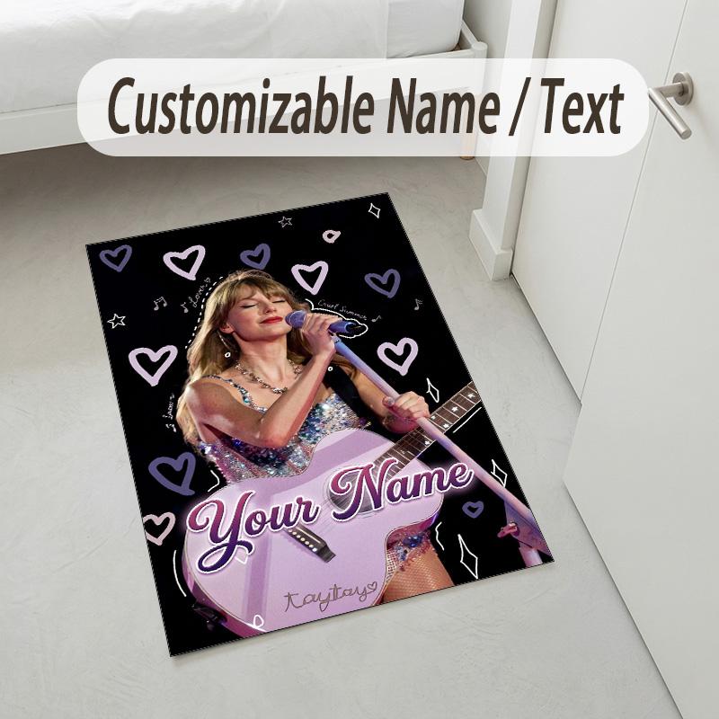 Personalized Crystal Velvet Carpet,Taylor Swift Custom Printed Name, Plush Area Rug For Home Indoor Decor