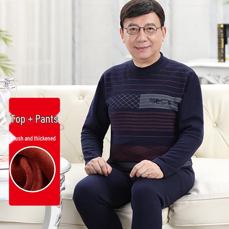 Women s Plus Size Fleece-Lined Warm Underwear Set for Middle-Aged and Elderly 4XL