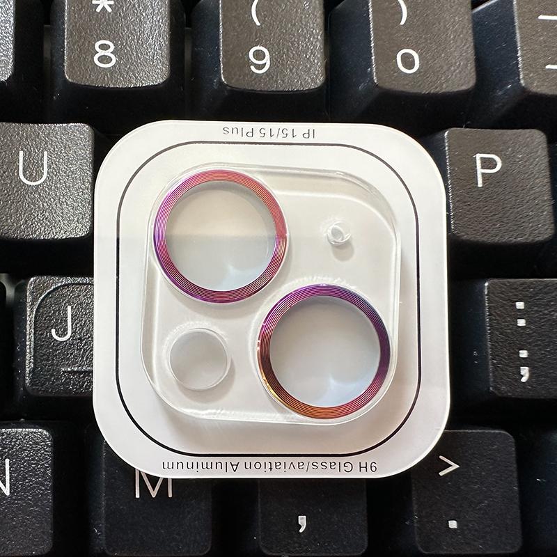 For iPhone 14 15 Pro Max / 14 15 Plus Rear Camera Lens Tempered Glass + Metal Protector Ring