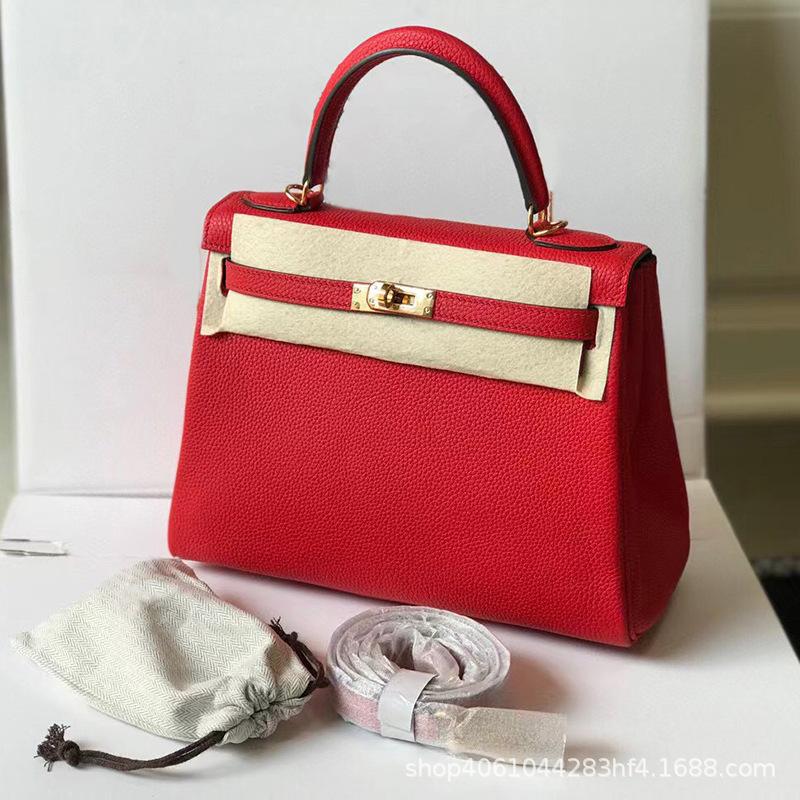 Haute couture leather KL bag 25/28cm lychee Togo top layer cowhide one-shoulder crossbody handbag for women