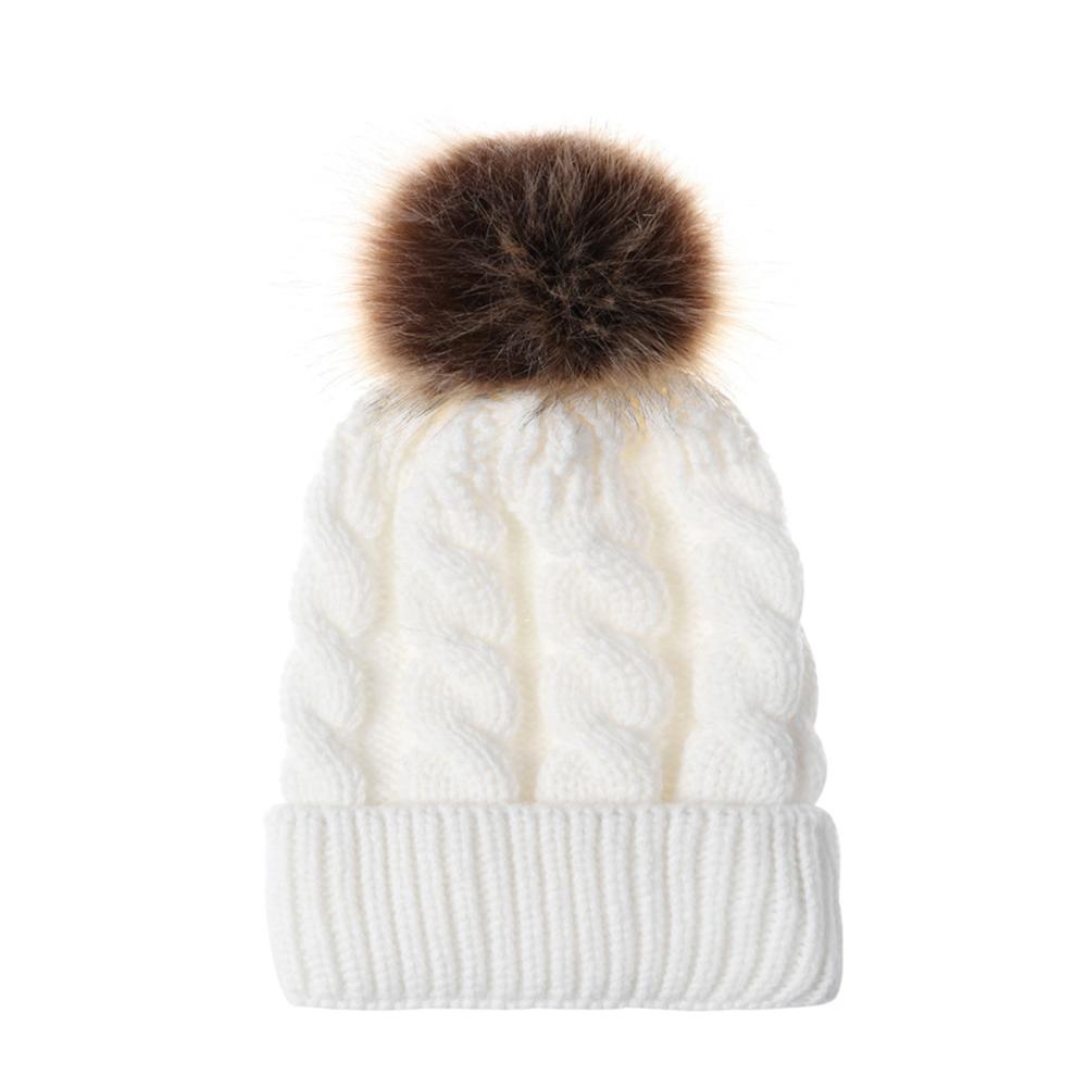 Winter Warm Women Knitted Crochet Wool Hat Hair Ball Earmuffs Caps Infant Toddler Kid Cute Hairball Beanie Cap