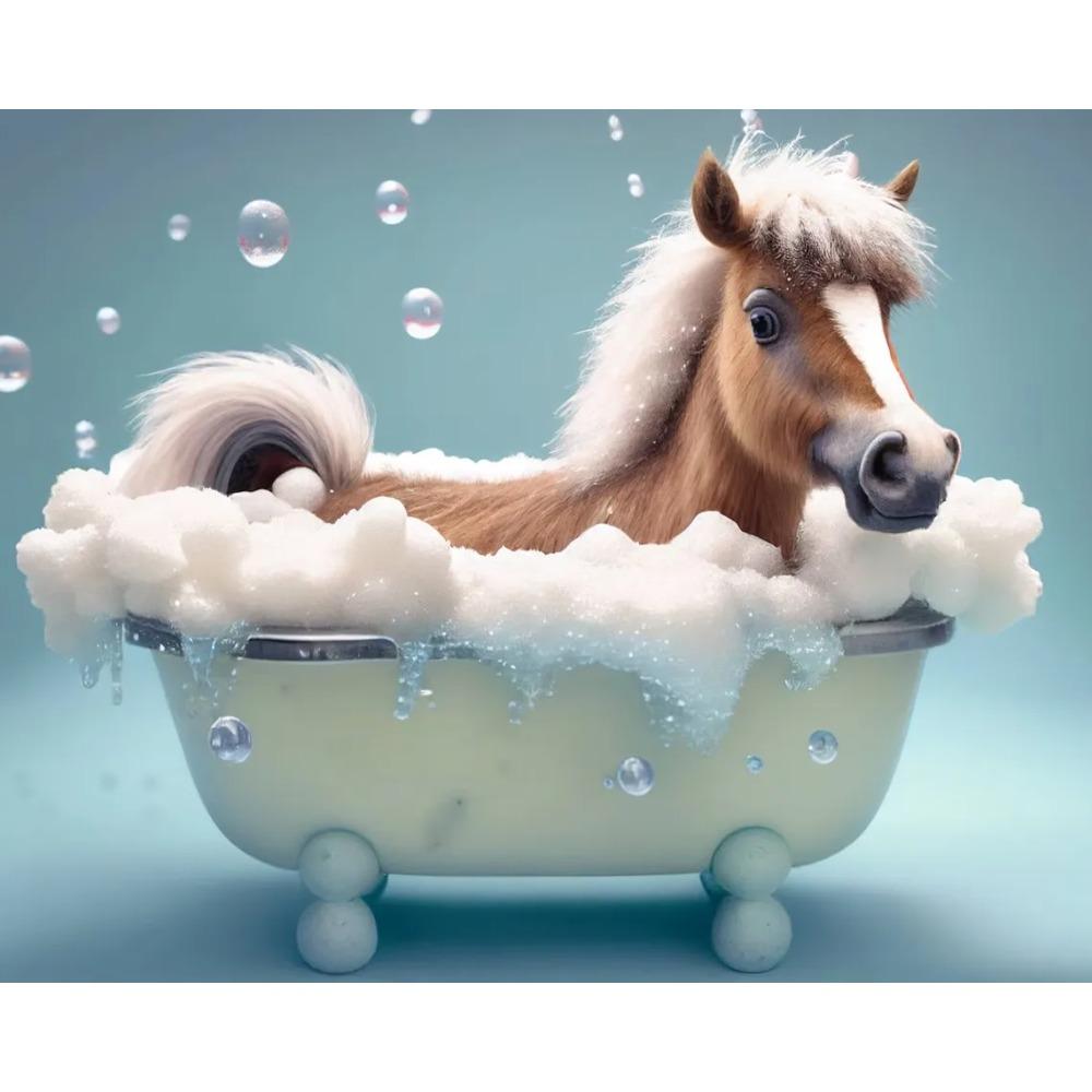 Cute Baby Lion Tiger In Bathtub Wall Art Canvas Painting Animals Bathing Funny Bathroom Art Poster Prints Picture Room Decor