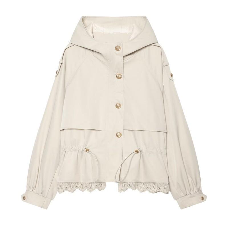 Womens Lace Hooded Cotton Jacket Versatile Street Style Loose Fit Winter Coat