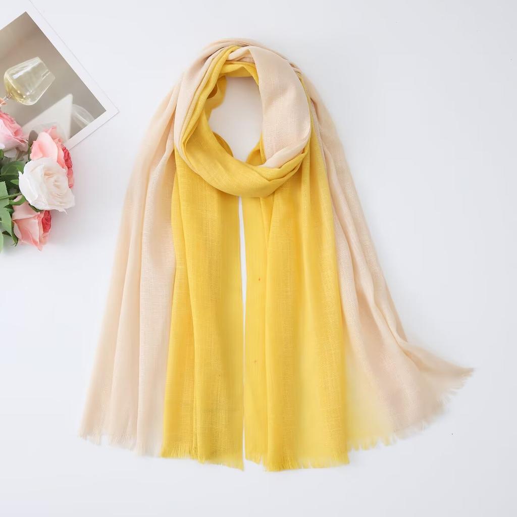 Japanese Off-white Gradual Change Literary Polyester Spring and Summer Thin New Summer Sunscreen Scarf White Shawl Silk Scarf Yarn