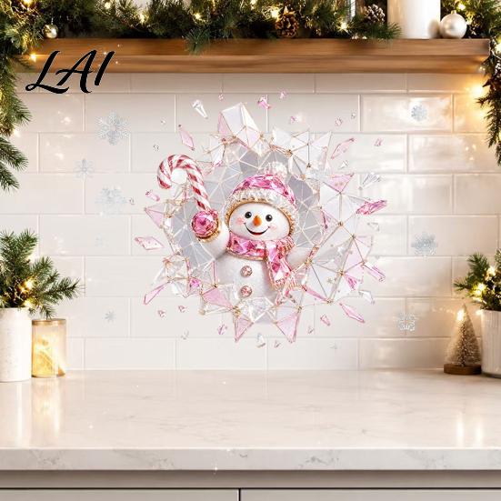 Merry Christmas Room Ornaments 2Pcs Stained Glass Style Window Clings Double‑Sided Printed Xmas Static Durable Holiday Art Decals Snowman