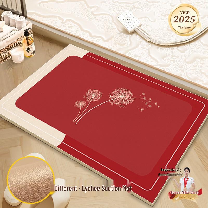 New Year Anti-Slip Red Bathroom Floor Mat - Quick-Drying, High Water Absorption
