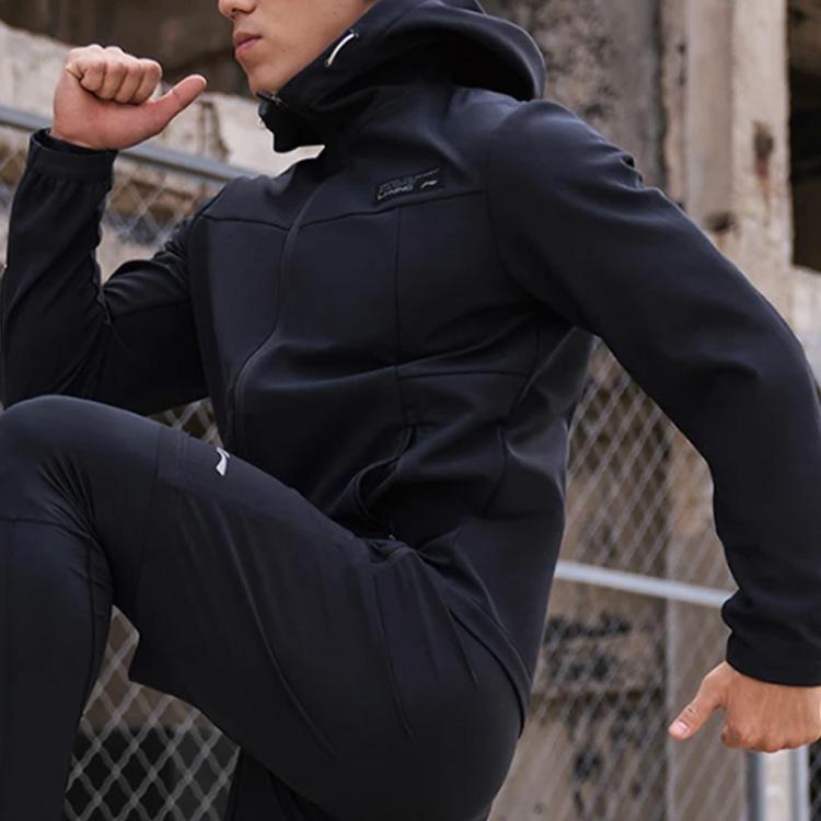 Li-Ning Fitness Series Fleece-Lined Warm Logo Sports Hooded Jacket Men Jacket Black AFDR513-1