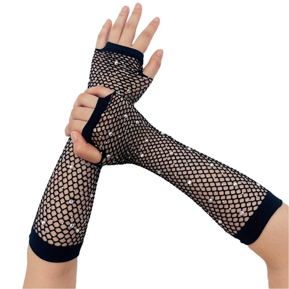 Elastic Rhinestone Gloves Shiny Mesh Lace Gloves Party Long Gloves Party Wear