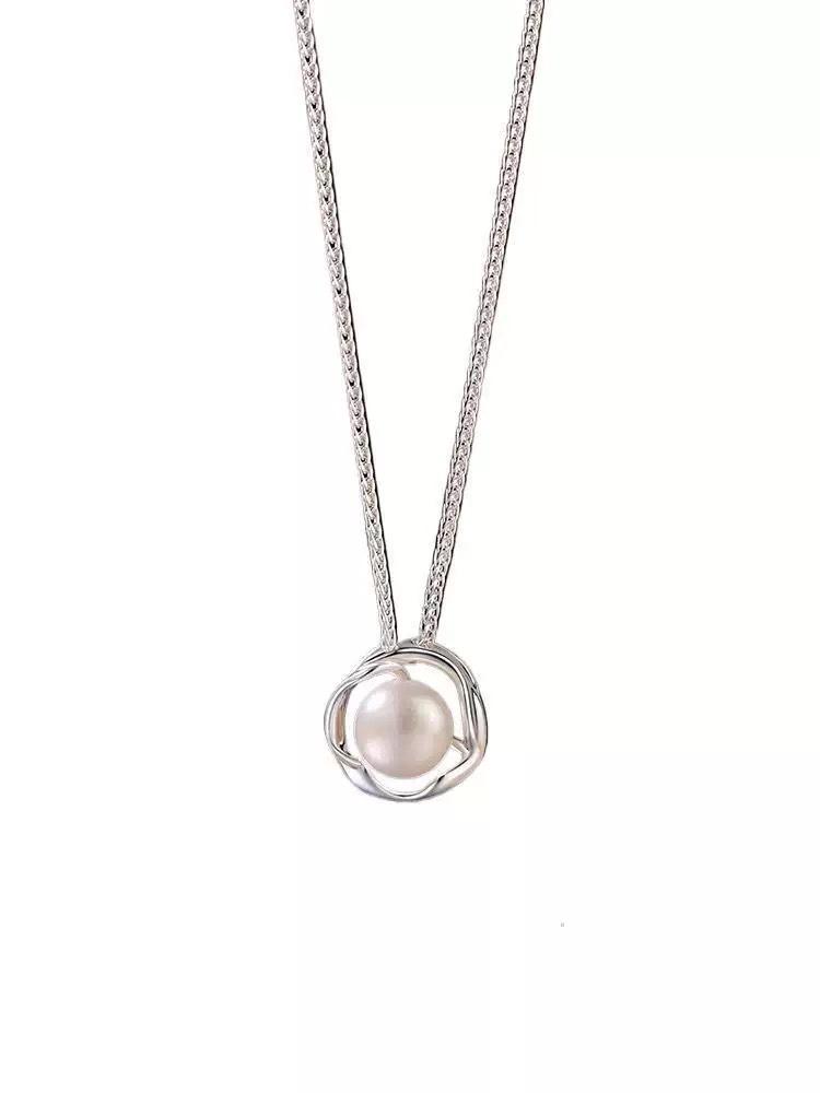 

925 Silver Natural Freshwater Pearl Necklace for Women , Elegant Vintage Single Pearl Pendant , Lightweight 3.10g 925 silver / option 1 срібний