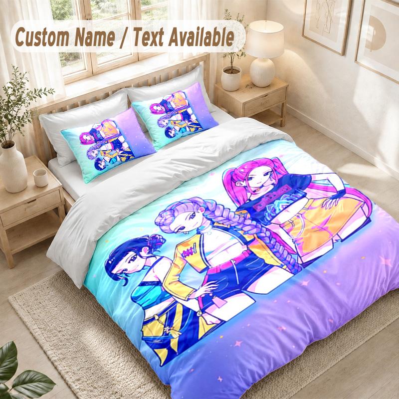 Kpop Demon Hunters Bettwäsche-Set, 1 Bettbezug & 2 Kissenbezüge Weich Bequem Schlafzimmer Heimtextil Dekor