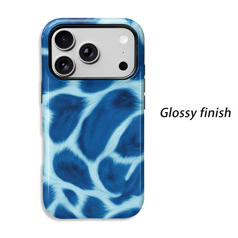 Textured Fuzzy Cyan Blue Animal Pattern Art Film Aesthetic Protective Shockproof Bumper Phone Case Cover For iPhone 14 15 16 Pro Max Plus