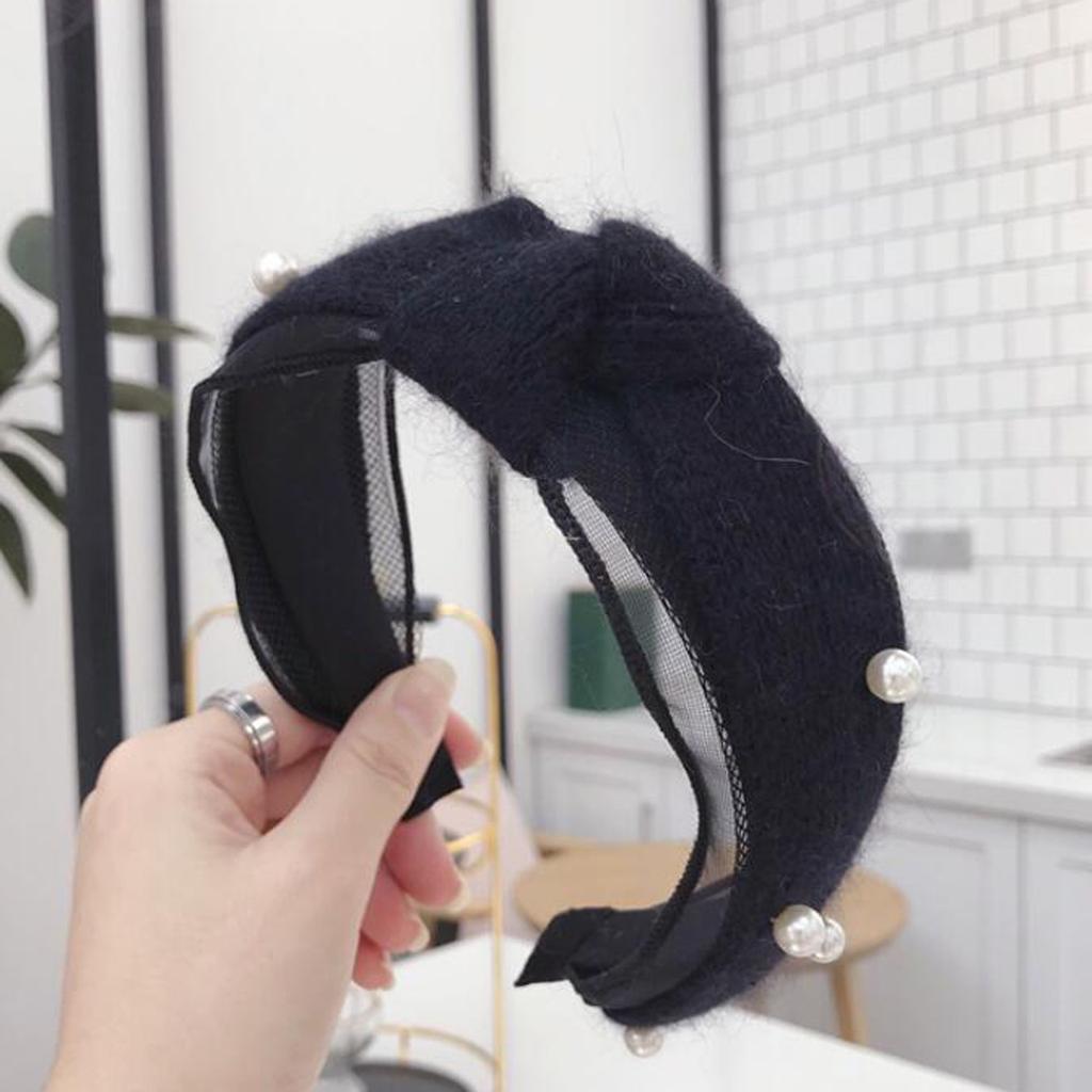 New Fashion Knitted Headband Women Pearls Hairband Soft Autumn Headwear Lace Warm Hair Accessories W