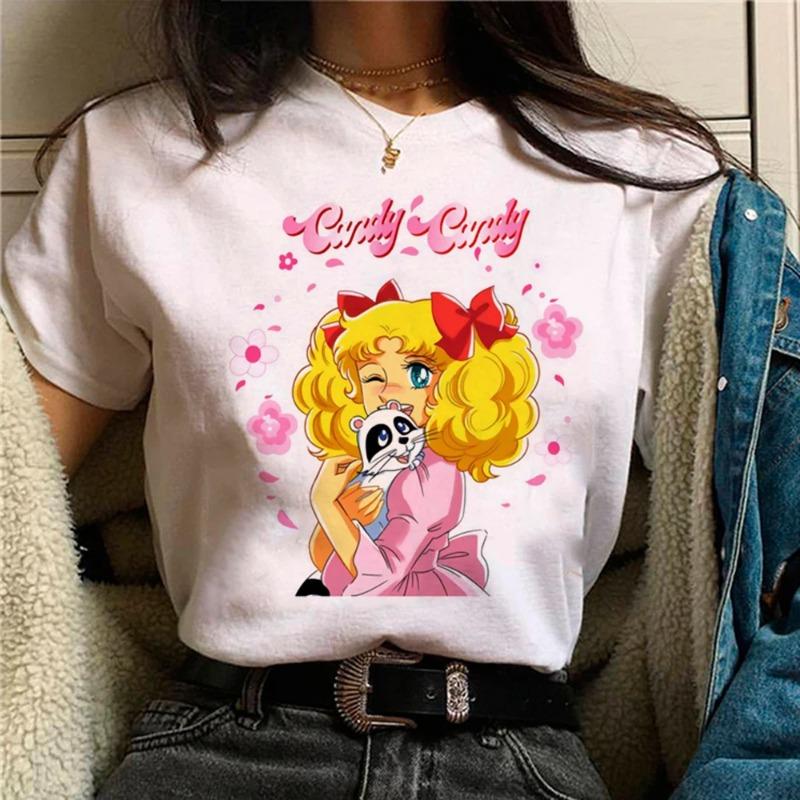Candy Candy Top Womens Summer T-shirt Girls Graphic Designer Anime Casual Clothing Funny Clothes Womens