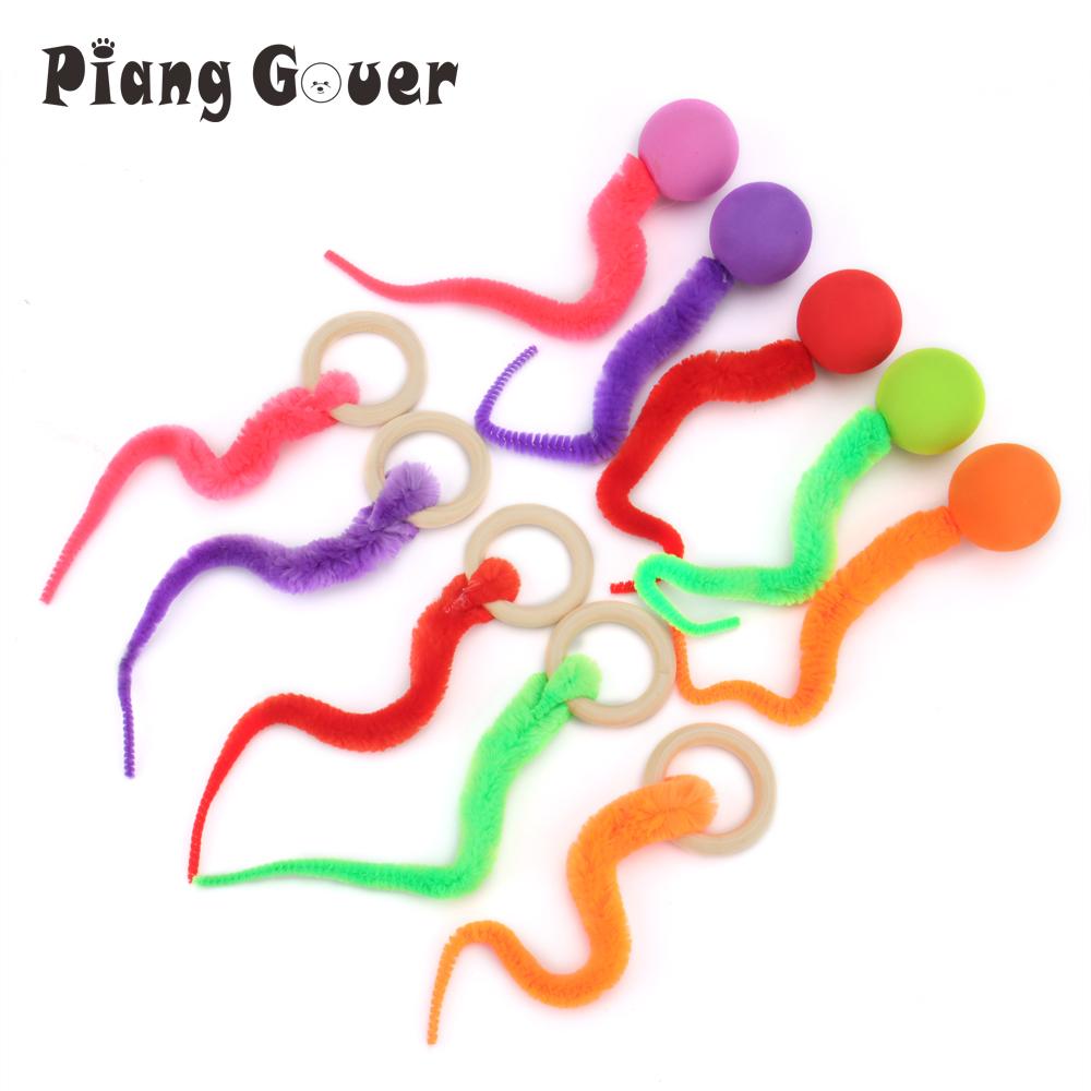 Plush Long Tail Ball Cat Toy Training Cat Interactive Ball Wood Ring Pet Toy