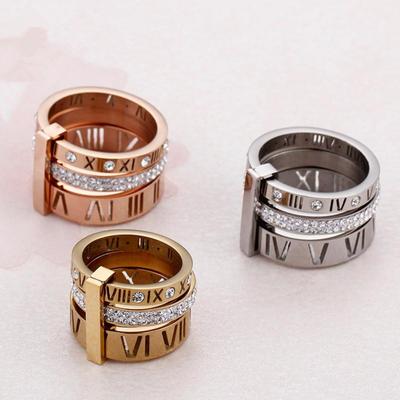 Edelstahl Zirkon Ringe Für Frauen Drei Schichten Römischen Ziffern Braut Hochzeit Frauen Ringe Mode Schmuck Geschenk