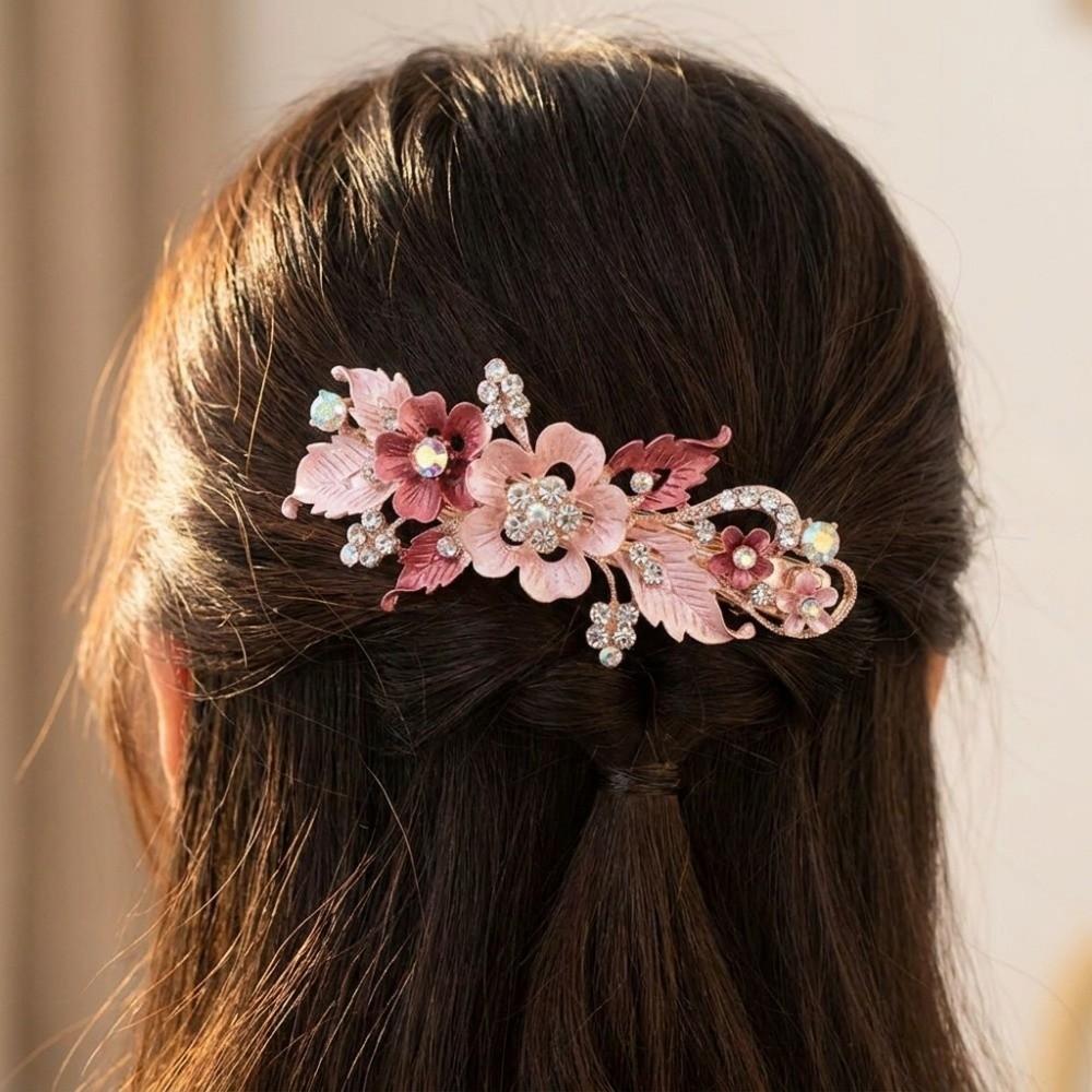 Oil Drip Design Zinc Zinc Alloy Hair Clip Floating Rhinestone Women's Headwear Floral Spring Clip  Party