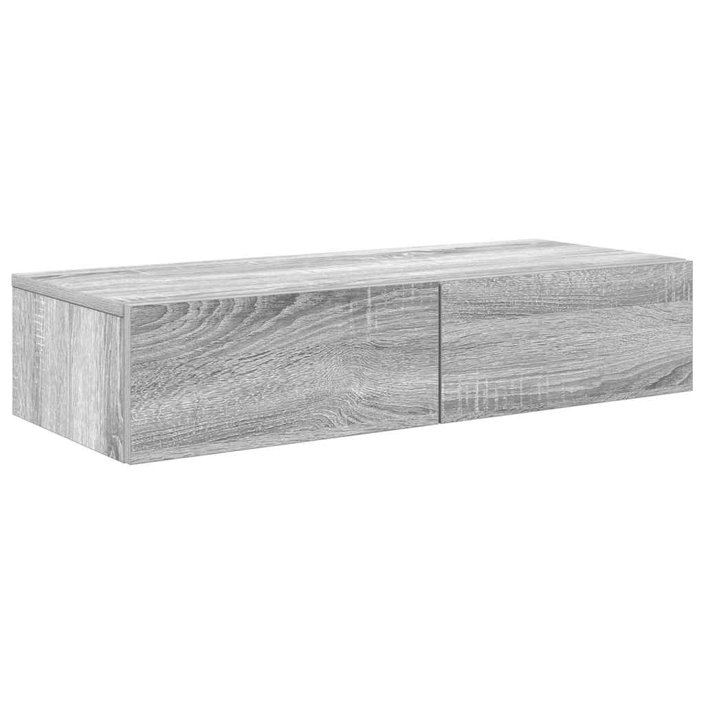 Wall Mounted Shelf with Drawers Grey Sonoma 80 x 33 x 17 cm Particleboard