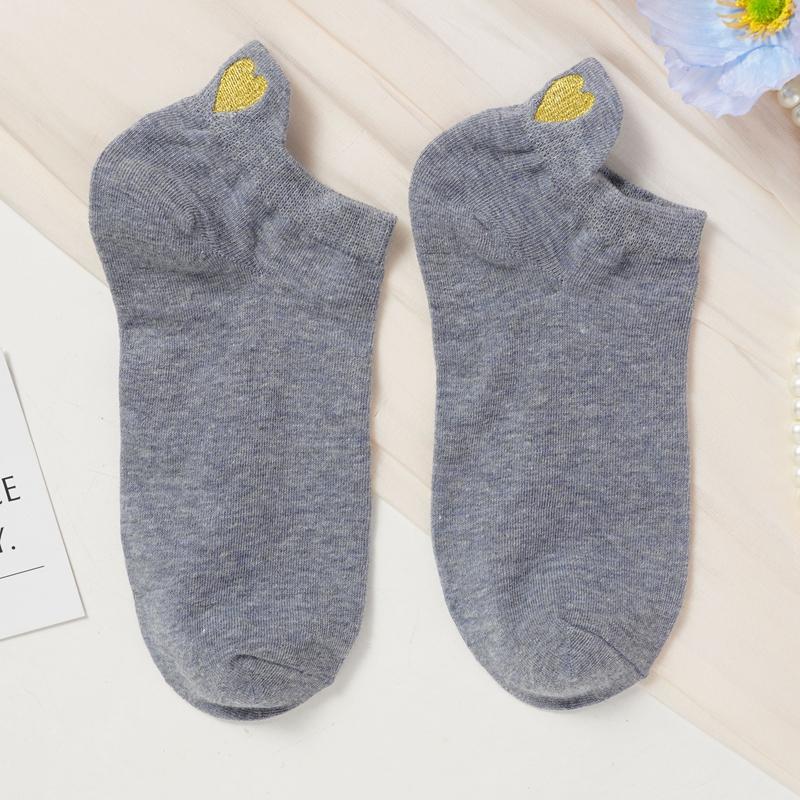 5 Par Skarpetek za Kostkę Gładkich Złoty Jedwab Haft Serce Damskie Skarpetki Bawełniane Nadruk Korony Bawełniane Skarpetki