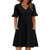 Women A Line Sun Dress Short Sleeve V Neck Dress With Pockets