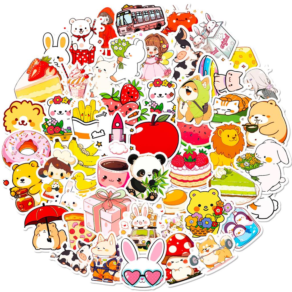 50 Japanese Cartoon Children'S Cute Puzzle Stickers, Panda Rabbit Corgi Parent-Child Interactive Sticker Decoration