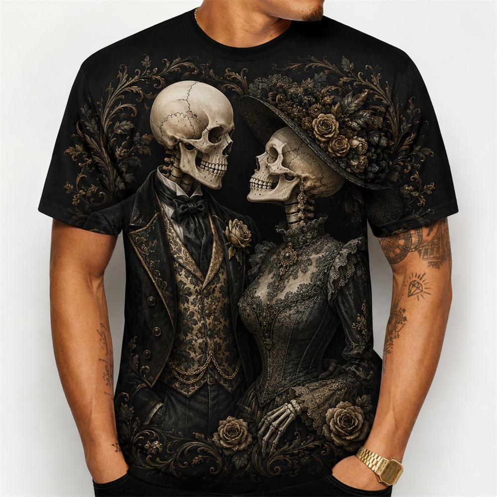 Day Of The Dead T-shirt For Men Women 3D Print Couple Skeletons Pattern Short Sleeve T Shirts Holiday Friends And Relatives 2027
