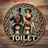D-moll TOALETT Rund Metallplåtskylt Roligt Vintage Par Tema Väggdekor Retro Humoristisk Badrumskonst för Hem Café Pub