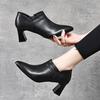 Pointed high heels women's single shoes spring new first-layer cowhide ruffle side zipper fashion shoes
