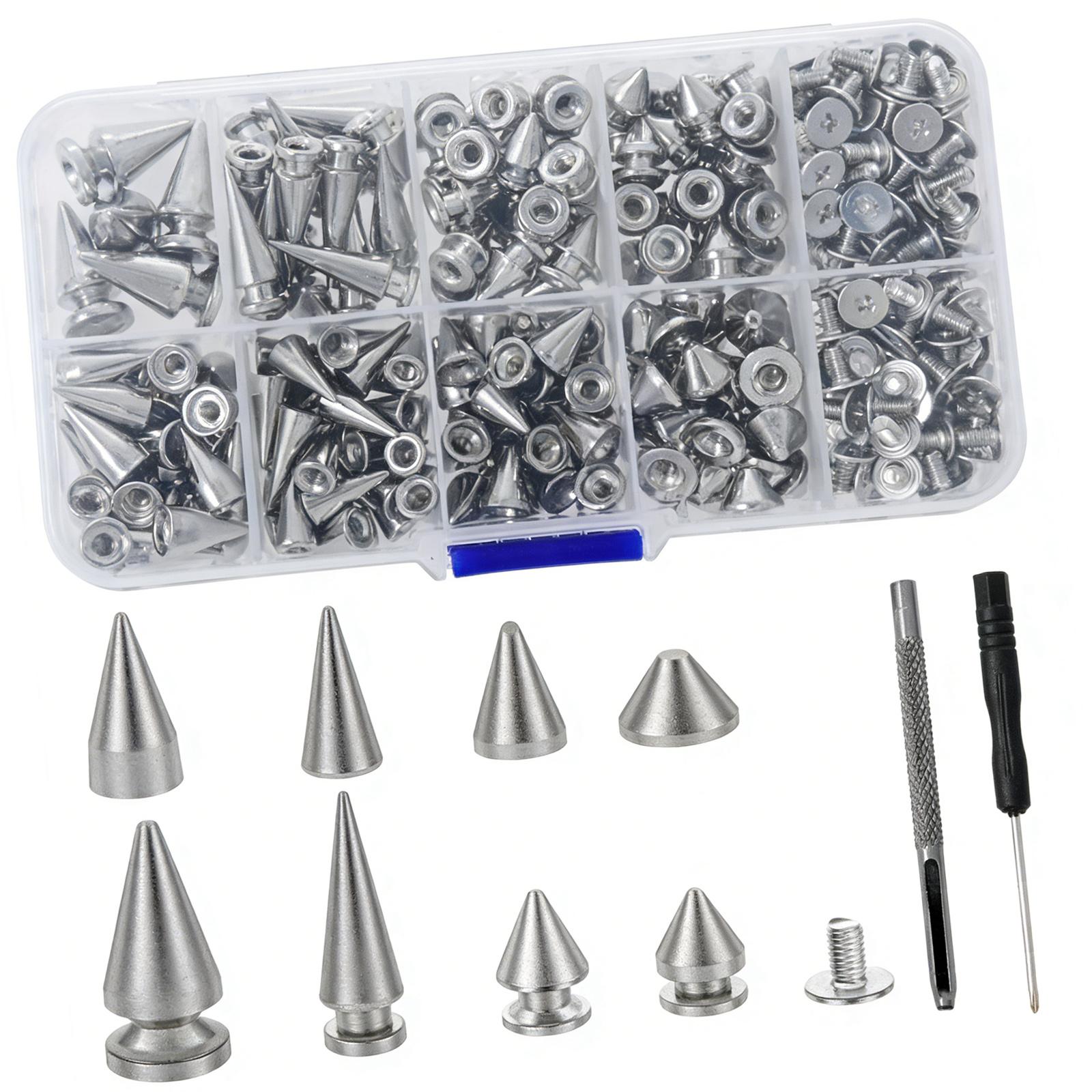 

Punk Rivet Spikes Set 359Pcs With Screwdriver And Punching Tool For Leather And Fabric 1