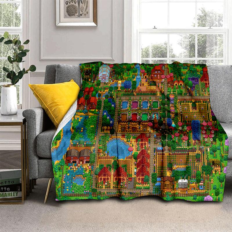 3D Stardew Valley Farm Map Game Cartoon Blanket,Soft Throw Blanket for Home Bedroom Bed Sofa Travel Picnic Cover Kids Gift