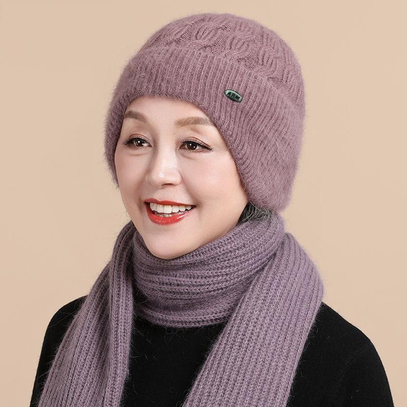 Warm Knitted Hat and Scarf Set for Middle-Aged and Elderly Women – Perfect for Autumn and Winter