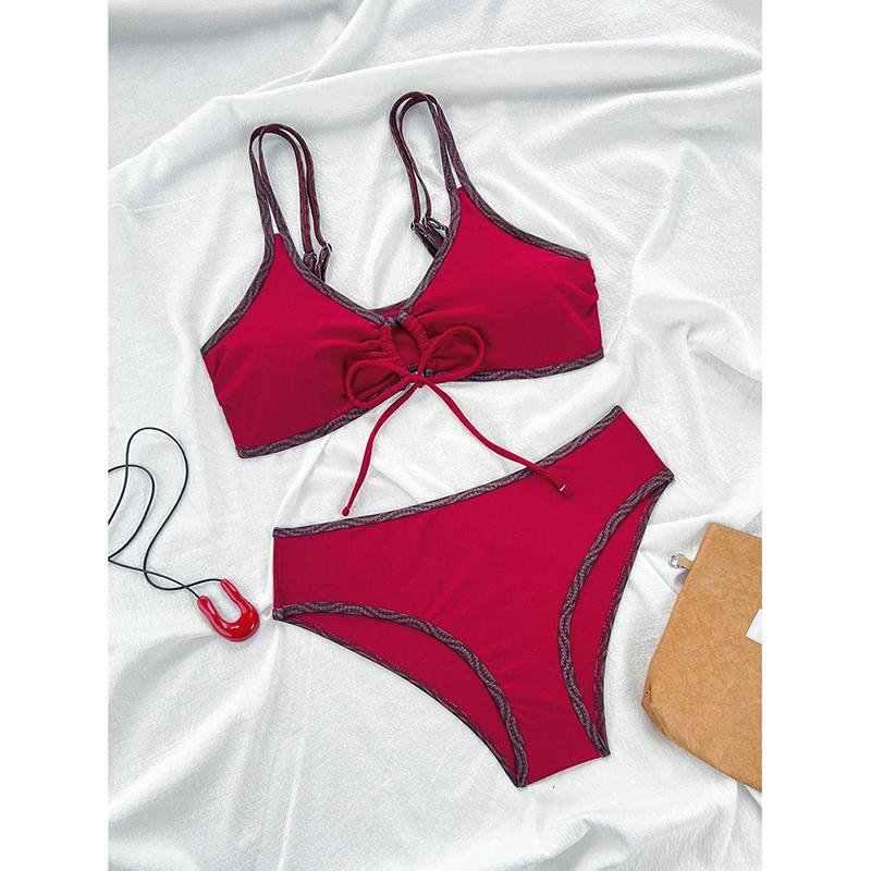 Leopard Bikinis High Waist Swimsuit Women Tie Front Strappy Swimwear Female Beachwear Bathers Bathing Swimming Swim Suit