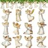 Wooden Xmas Tree Pendant 2D Flat Christmas Decorations Vintage Victoria Angel Ornament Set