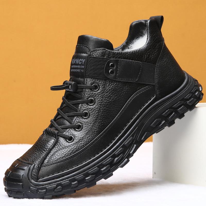 

Зимние бархатные теплые хлопковые туфли из натуральной кожи и шерсти, первый слой воловьей кожи, повседневные высокие кеды, мужские кожаные туфли 44